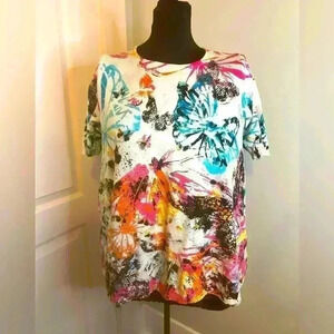 Joseph A Banks Women’s M Vibrant Butterfly Short Sleeve Round‎ Neck Knit Top